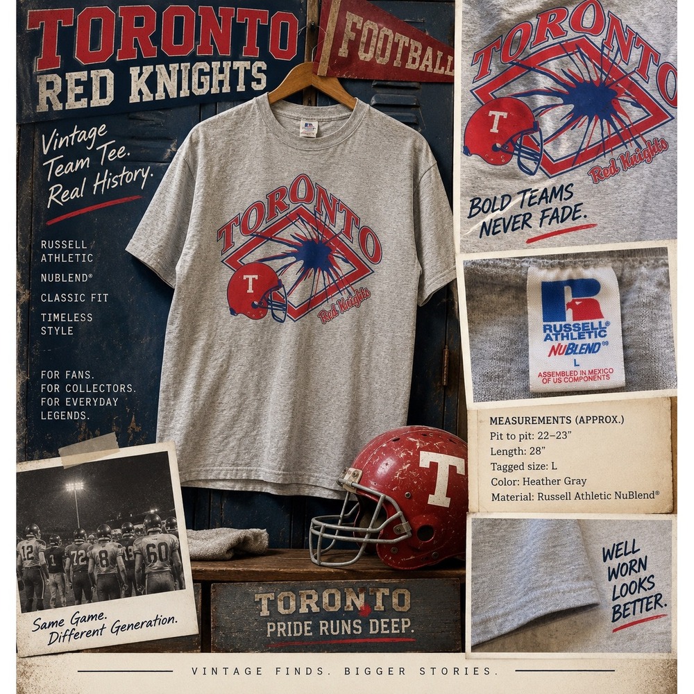 Vintage Russell Athletic Toronto Red Knights Football T Shirt Mens L Gray 90s